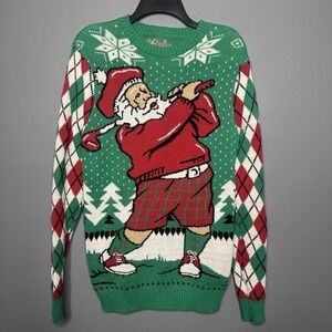 Ugly Christmas Sweater Men's SANTA PLAYING GOLF Long Sleeve Size medium 2019